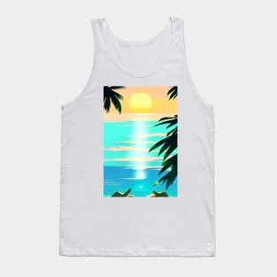 Summer Sunset Palm Tree Beach Ocean Artistic Paradise Tank Top